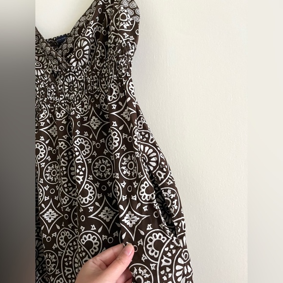 Y2K Tommy Hilfiger Patterned Brown and White Spaghetti Strap Dress w/ Pockets XL - Picture 6 of 10
